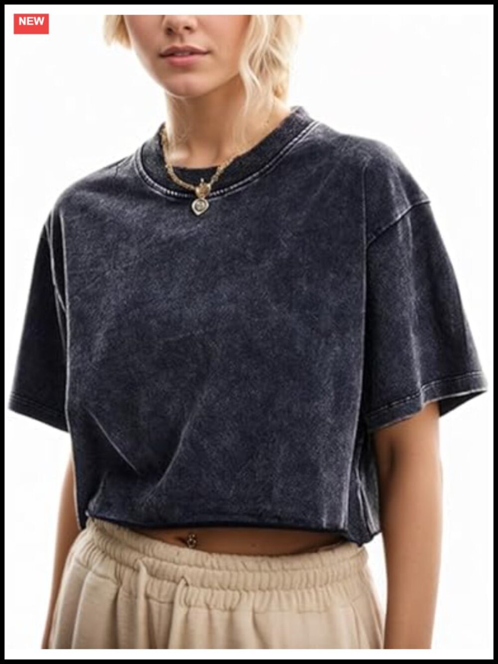 Womens Cropped Cotton Acid Wash T-Shirt Oversized Vintage Grunge Tee